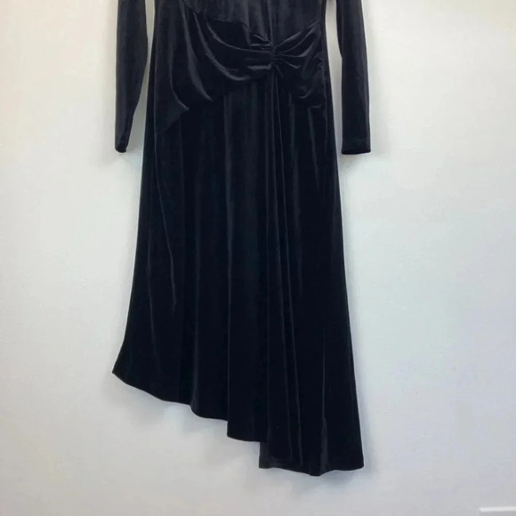 Halston Bell Long Sleeve Velvet Cocktail Dress Mock Neck Asymmetrical Hem - Picture 6 of 11